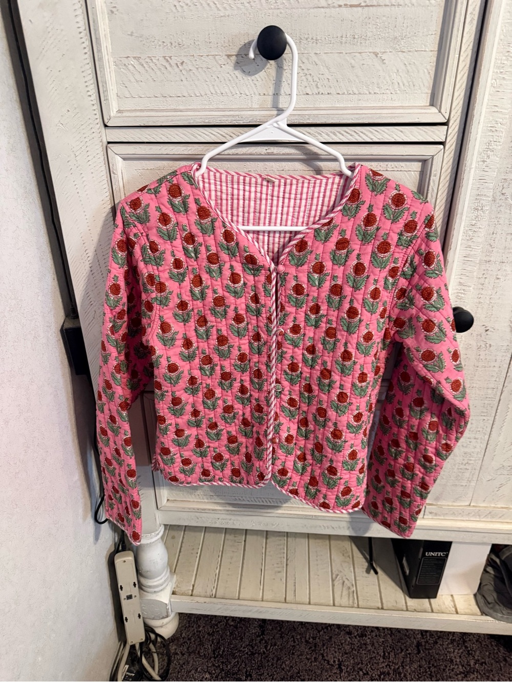 Pink Floral Quilted Crew Neck Sweater Jacket - Picture 2 of 4